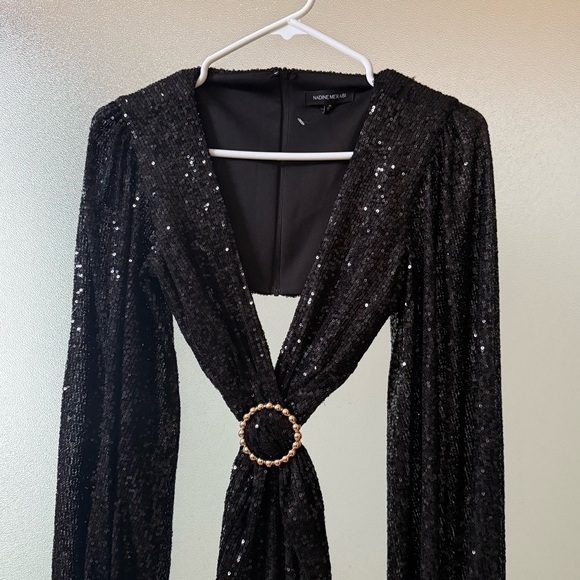 NADINE MERABI Courtney Sequin Midi Dress Black Sz XS - Picture 6 of 9